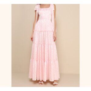 LULUS BLUSH‎ PINK JACQUARD TIE-STRAP MAXI DRESS WOMEN S, BETH RANCH